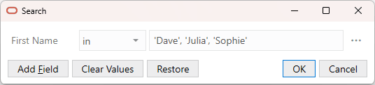 Search window using the "in" operator