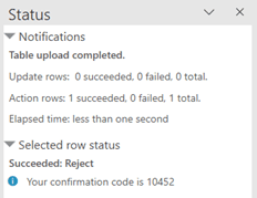 The Status Viewer showing the result from an action