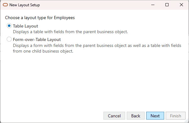 New Layout Setup wizard Layout Type selection page