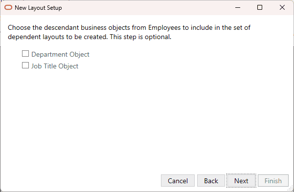 New Layout Setup wizard additional business object selection page