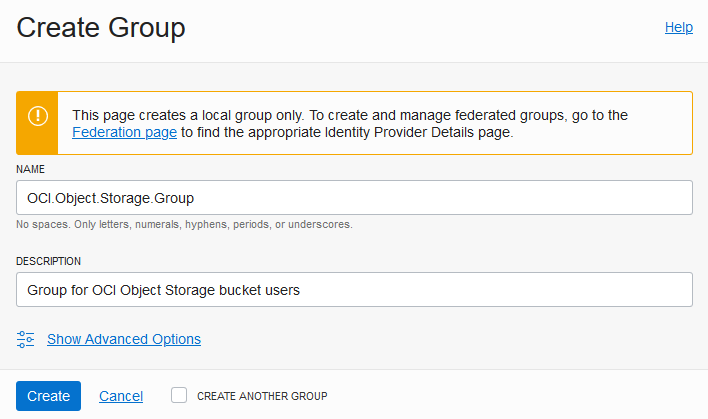 Create Group dialog box