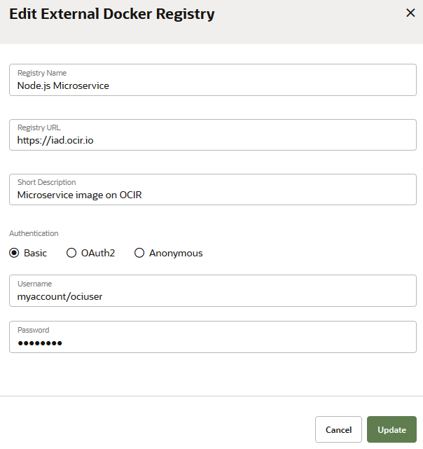 Edit Docker Registry dialog box
