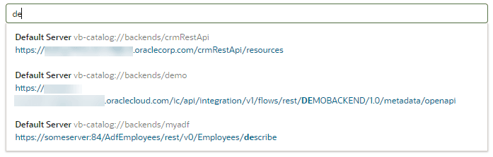 List of backends that appear when you create a service connection