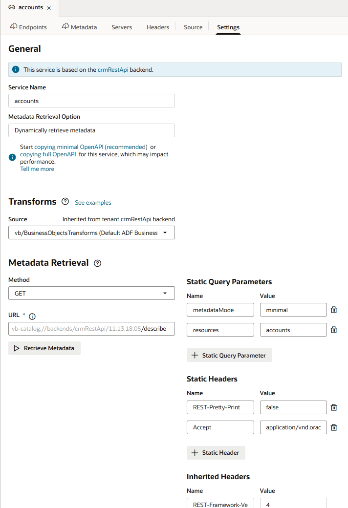 Overview tab for a dynamic service connection