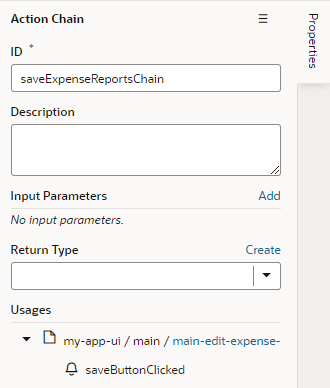 Properties pane for an Action Chain