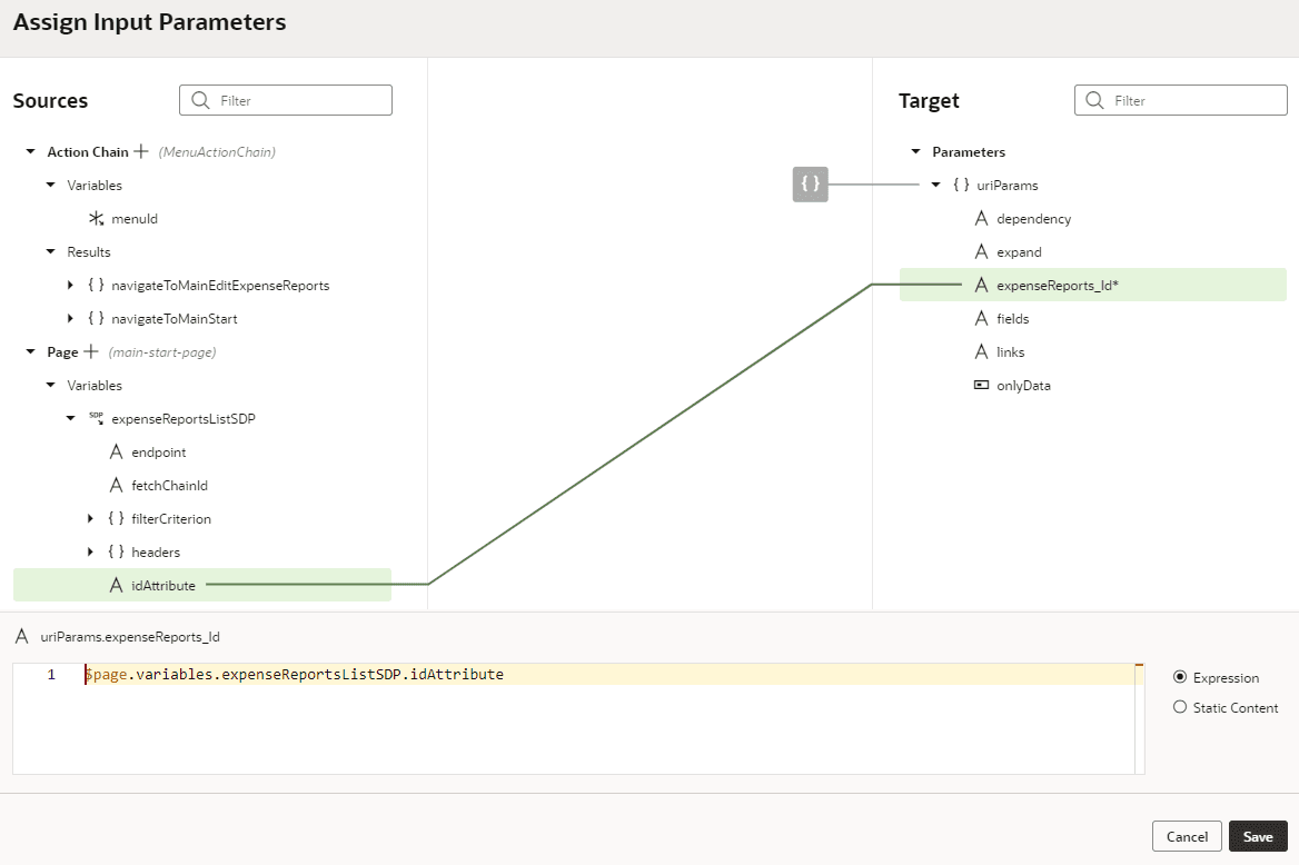 Description of action-chain-map-inputparameters-appui.png follows