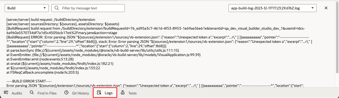 Description of build-logs-extension.png follows
