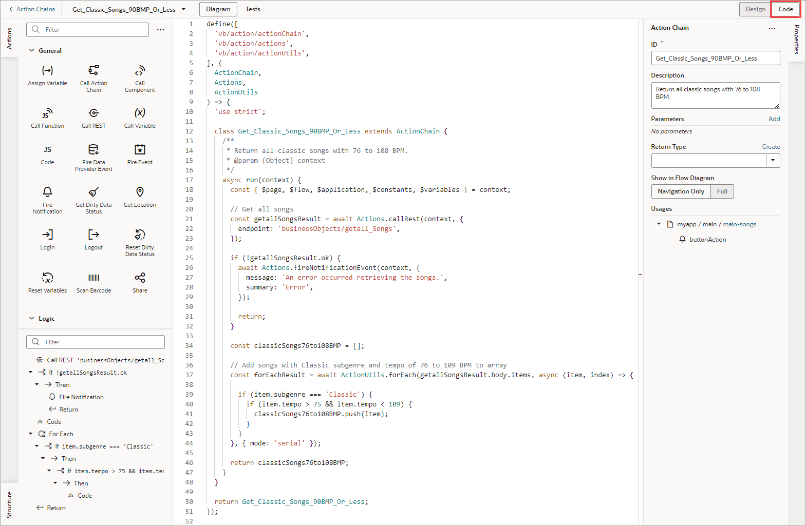 Description of jsac-action-chain-example-code-songs.png follows