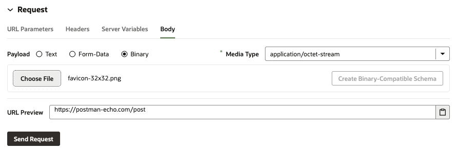 Screenshot showing the picker used to select the binary file for the payload