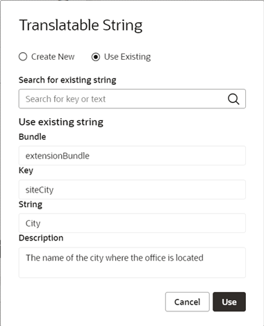 Translatable String popup showing an existing string
