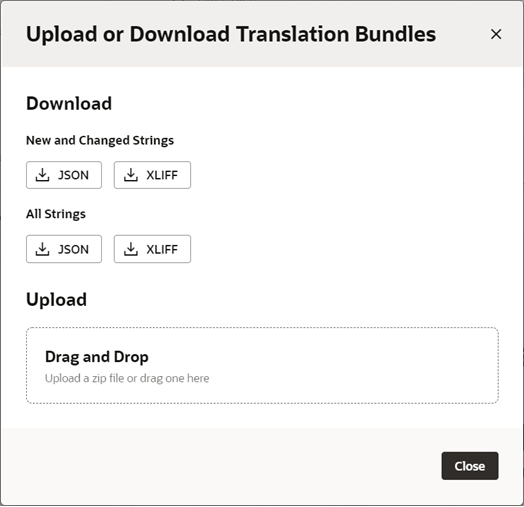 Upload or Download Translation Bundle popup