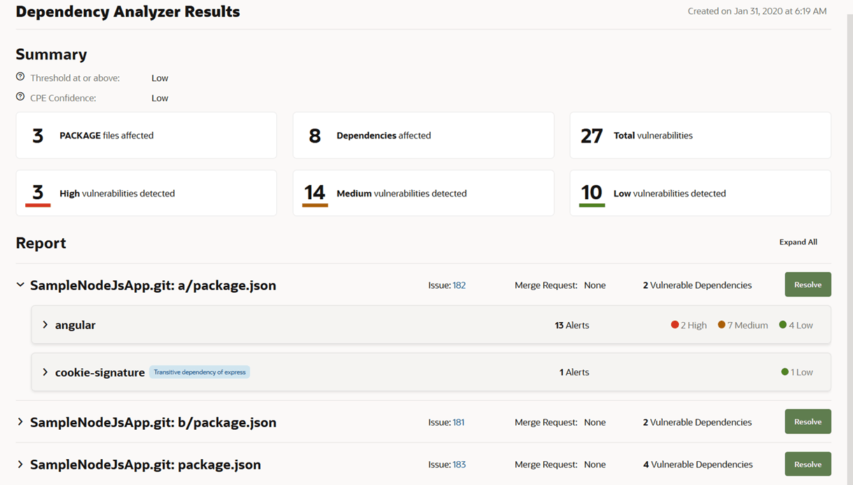 Vulnerability report