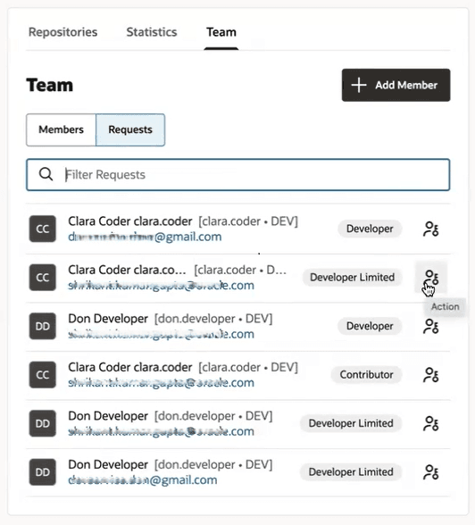 Project membership requests list
