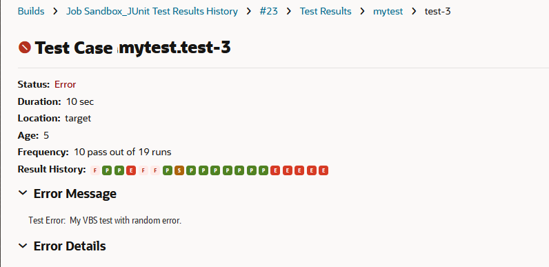 Test details page for the mytest.test-3 test case