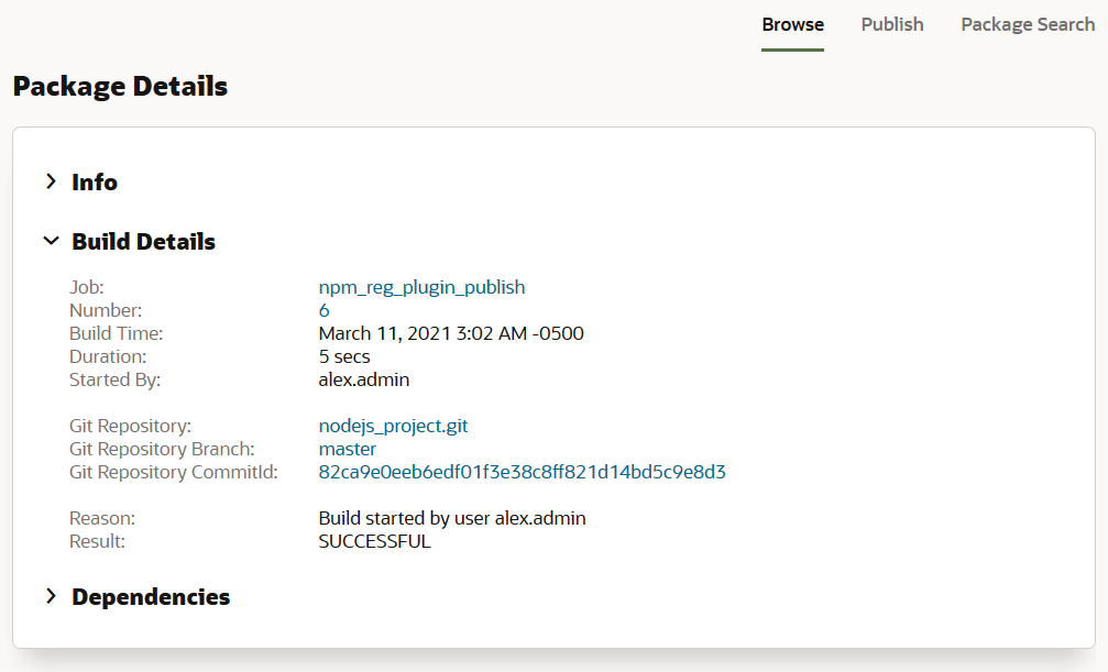 Description of npm-build-details-job.png follows