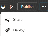 Image showing the Deploy option from a workspace menu located in the upper right corner. The Publish option, next to the menu, is also shown.