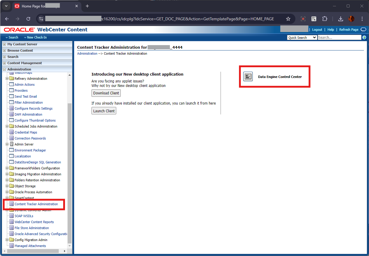 This image shows the WebCenter Content Component Manager Page.