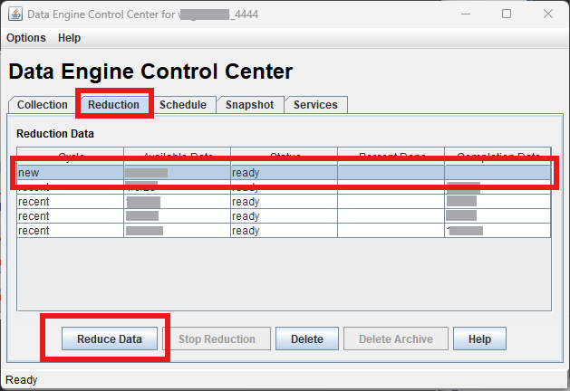 This image shows the Data Engine Control Center Window.