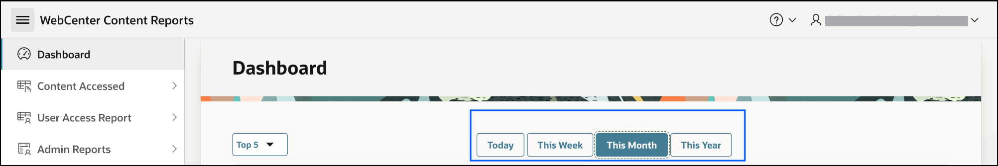 This image shows the WebCenter Content Report homepage date filter.