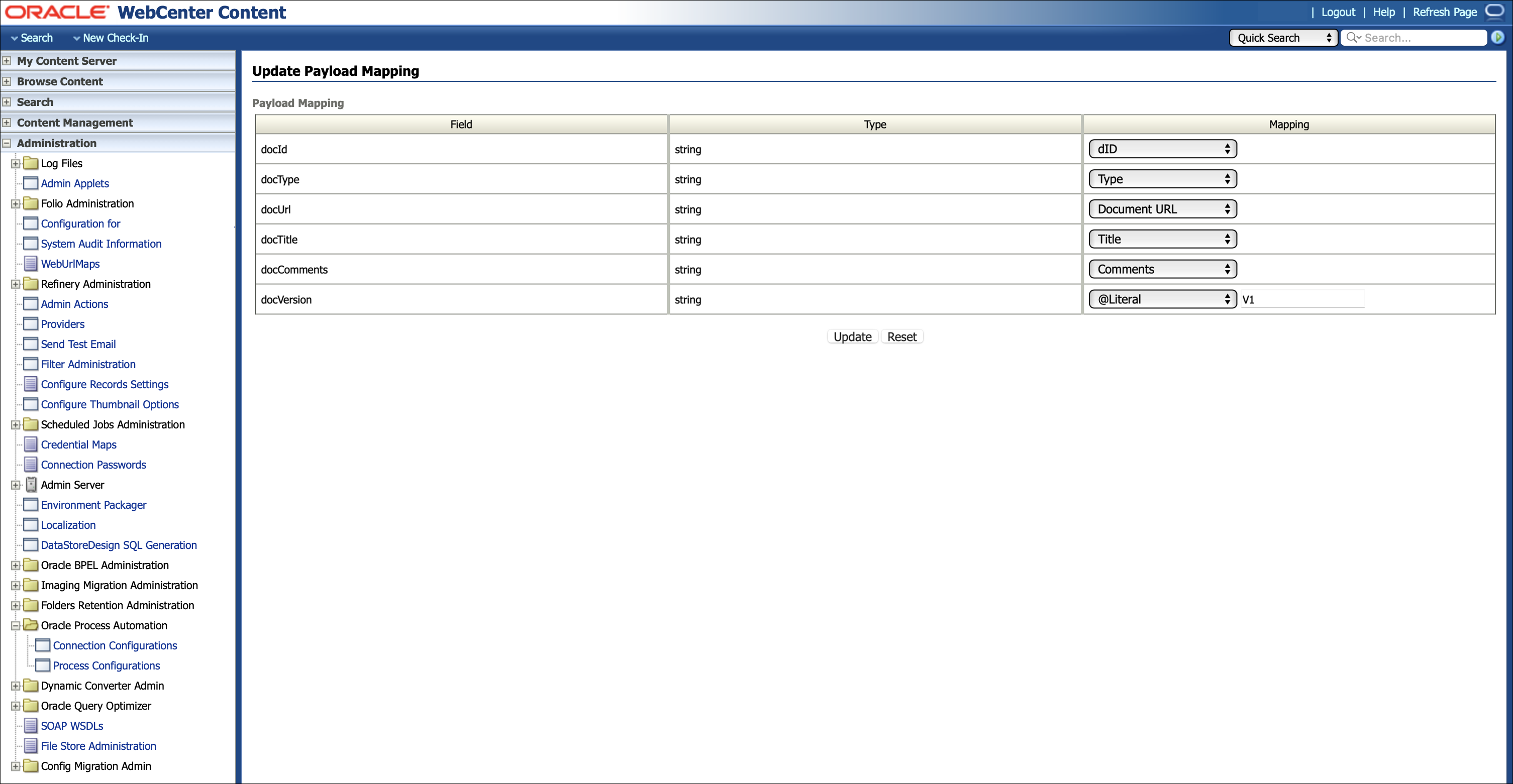Process payload mapping