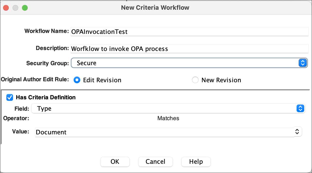 This image shows the New Criteria Workflow window.