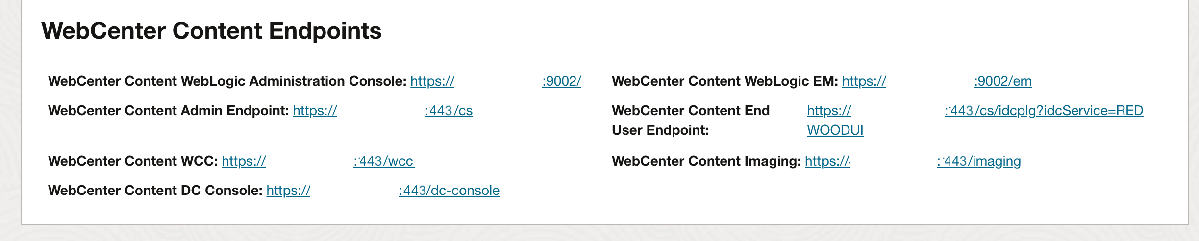 WebCenter Content Endpoints