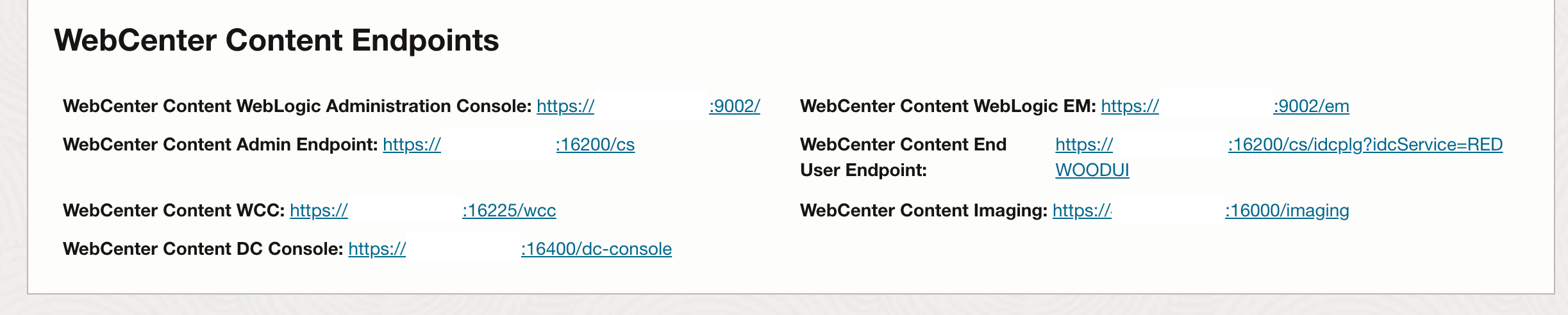 WebCenter Content Endpoints
