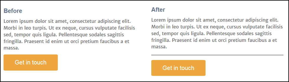 Shows paragraph and image components before and after adding a divider between them.