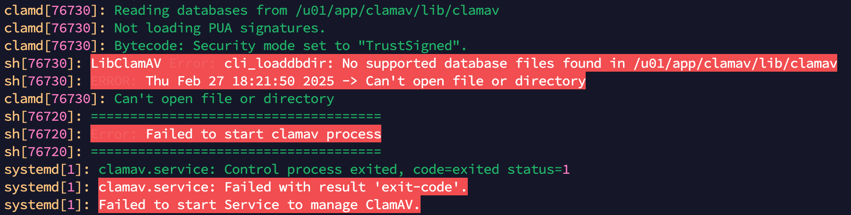 This image shows errors due to missing database files.