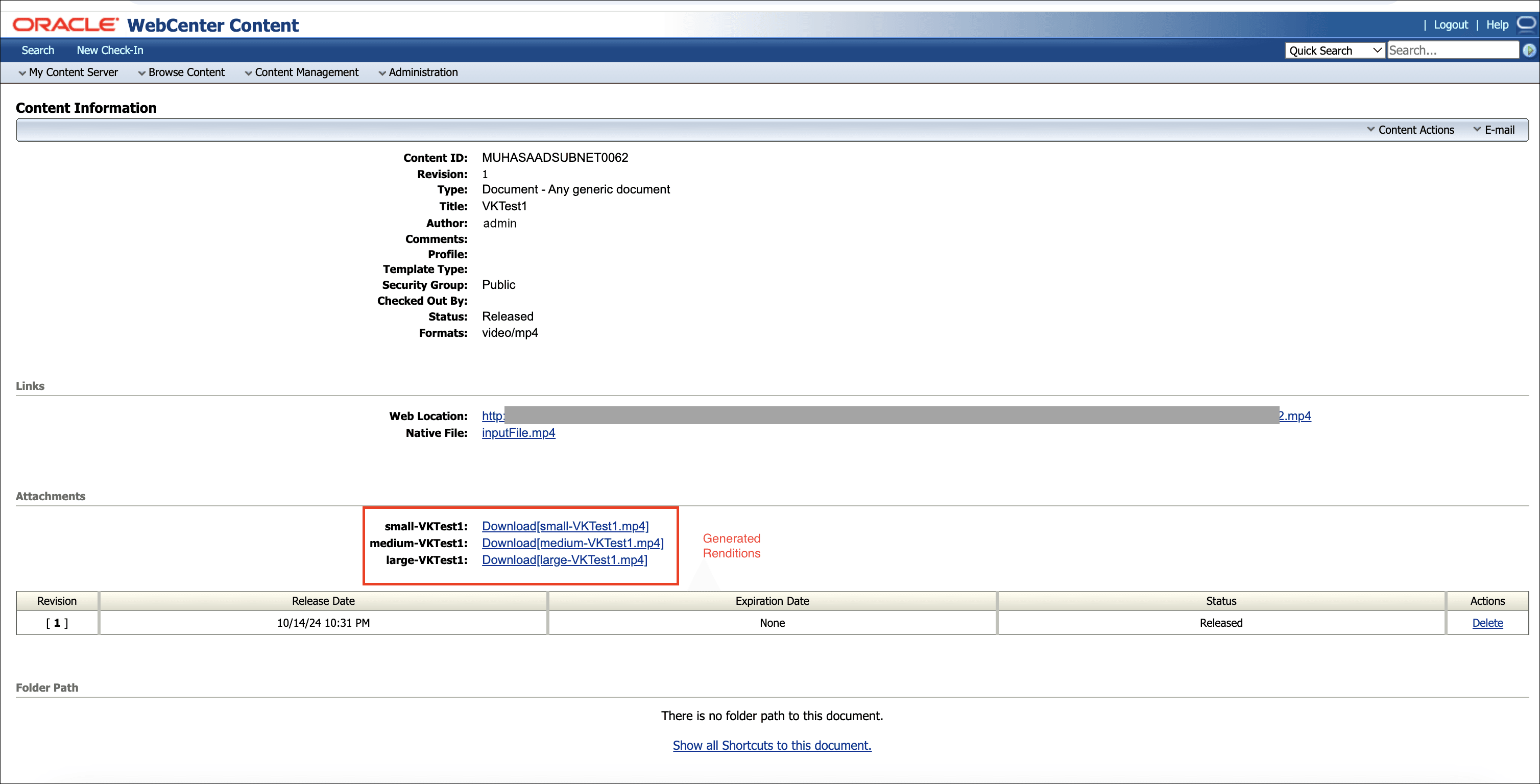Content Information page