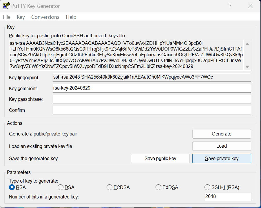 This image shows the Save private key button.