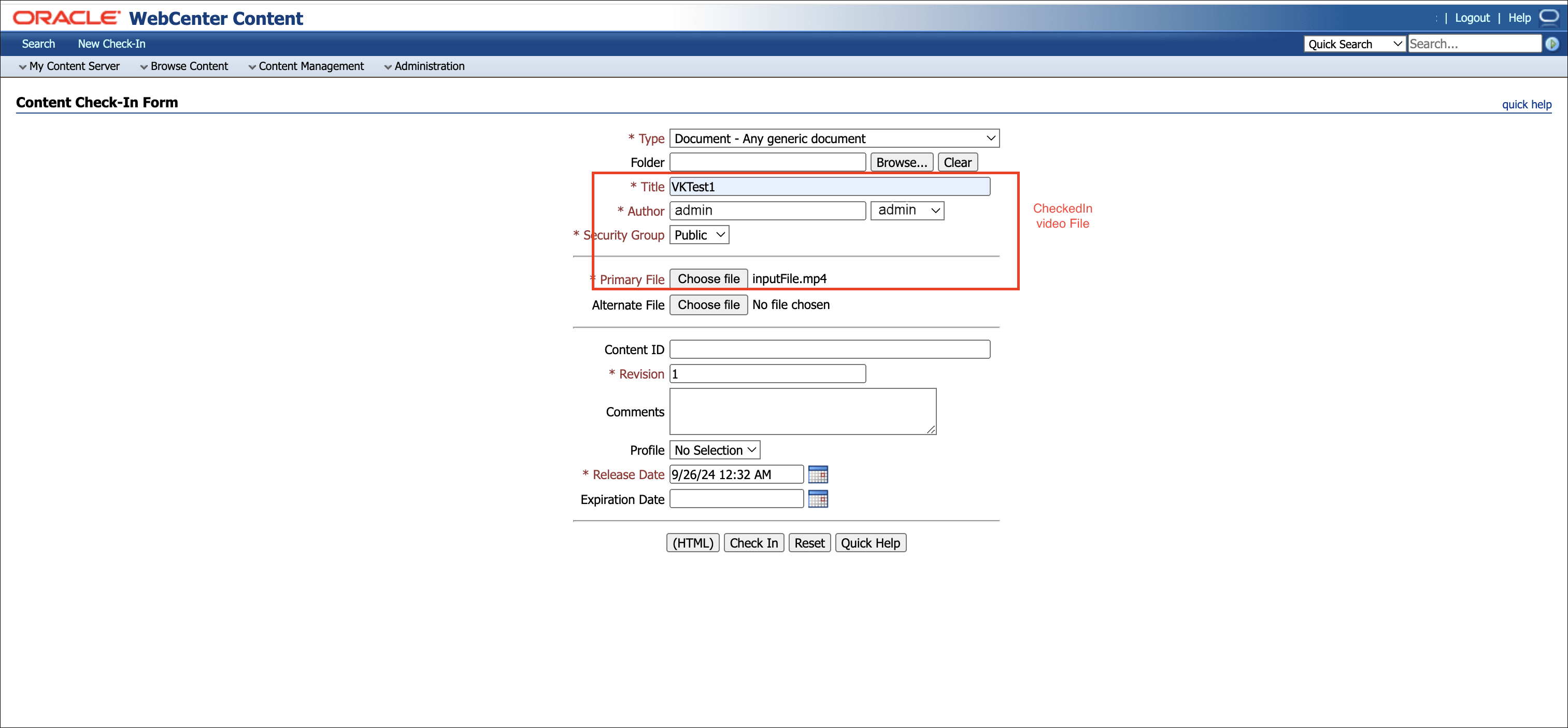 Check-In page