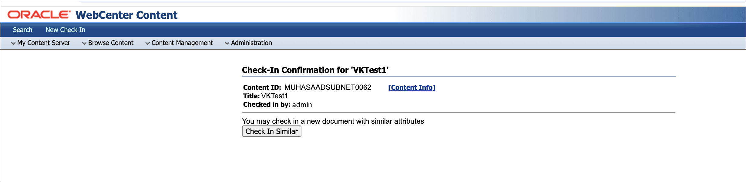 Check-In Confirmation page