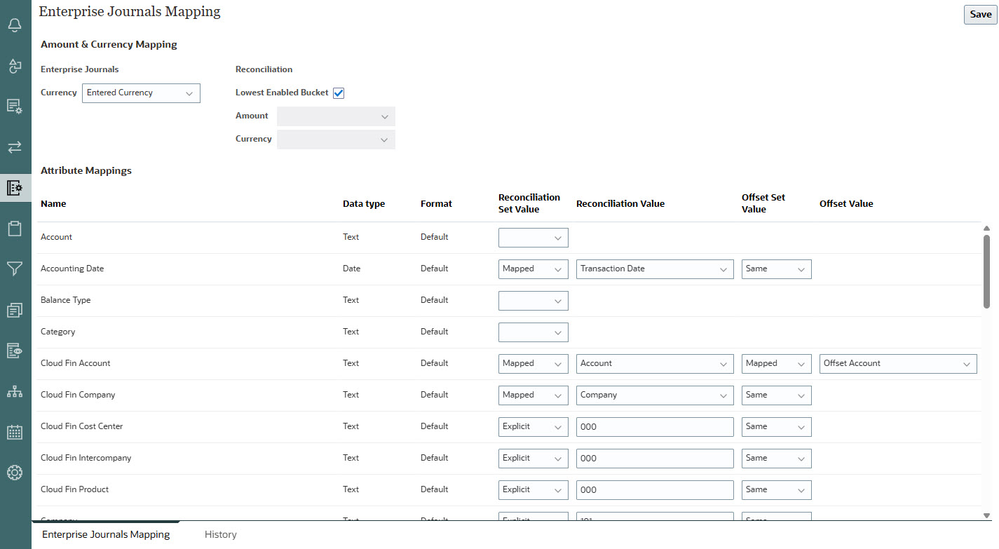 Enterprise Journals Mapping Configuration Dialog