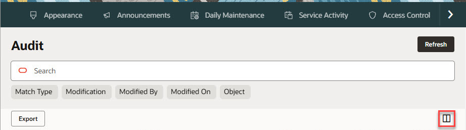 Customize Columns icon in Transaction Matching audit information