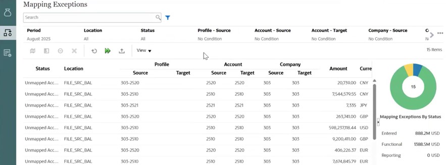 Mapping Exceptions tab