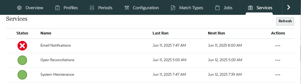 screenshot of Services tab in Application