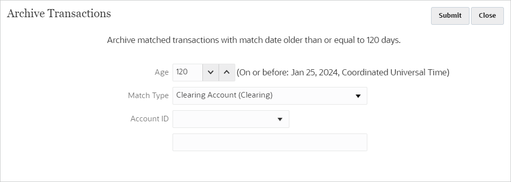 Specifying Age when archiving matched transactions