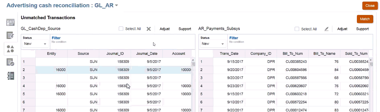 screenshot of Unmatched Transactions showing delete icon