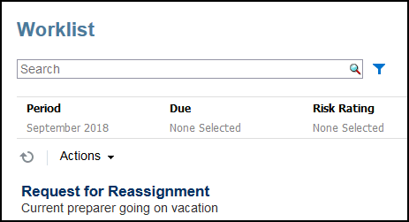 worklist showing reassignment request