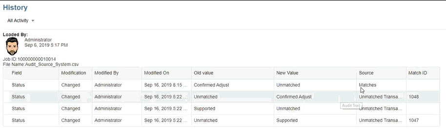 Adjustment audit history