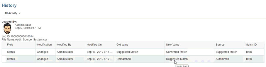 Audit history suggested match