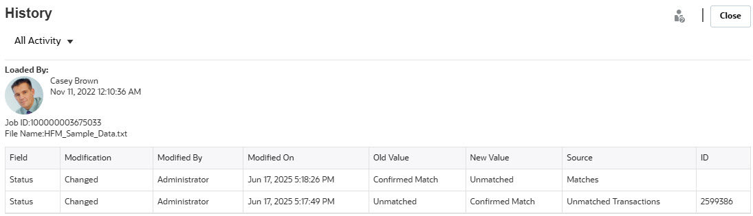 Audit history showing edits