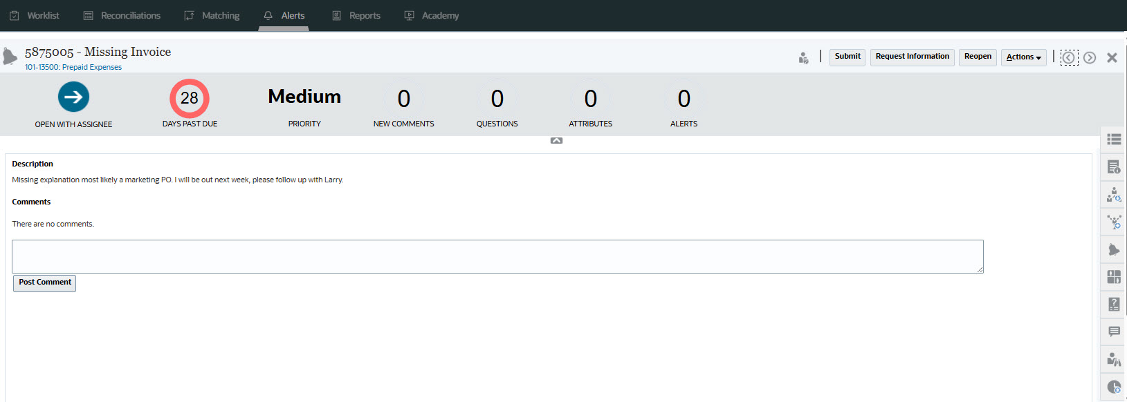 New alert in Open with Assignee status