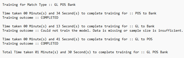 This is the log file for training the GL POS Bank match type.