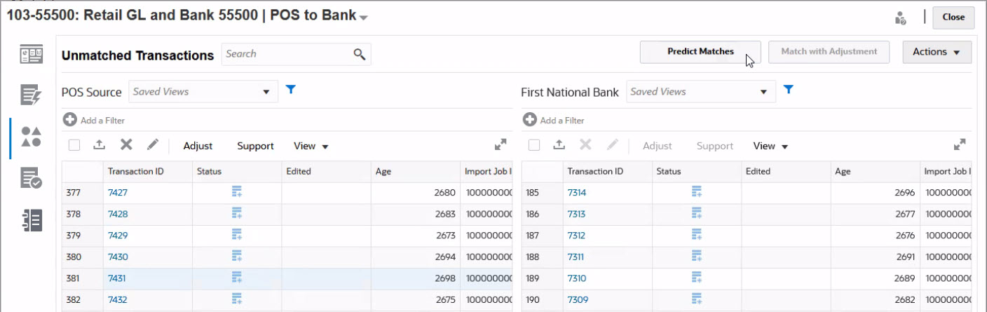 This image shows the Unmatched Transactions tab of the Matching dialog.