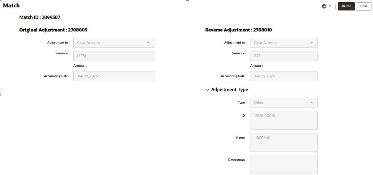 Match details for an adjustment and its reverse adjustment Match details for an adjustment and its reverse adjustment