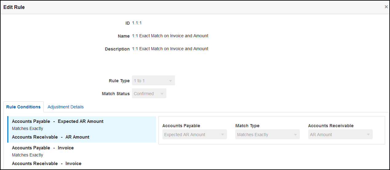 screenshot of rule showing exact match on invoice
