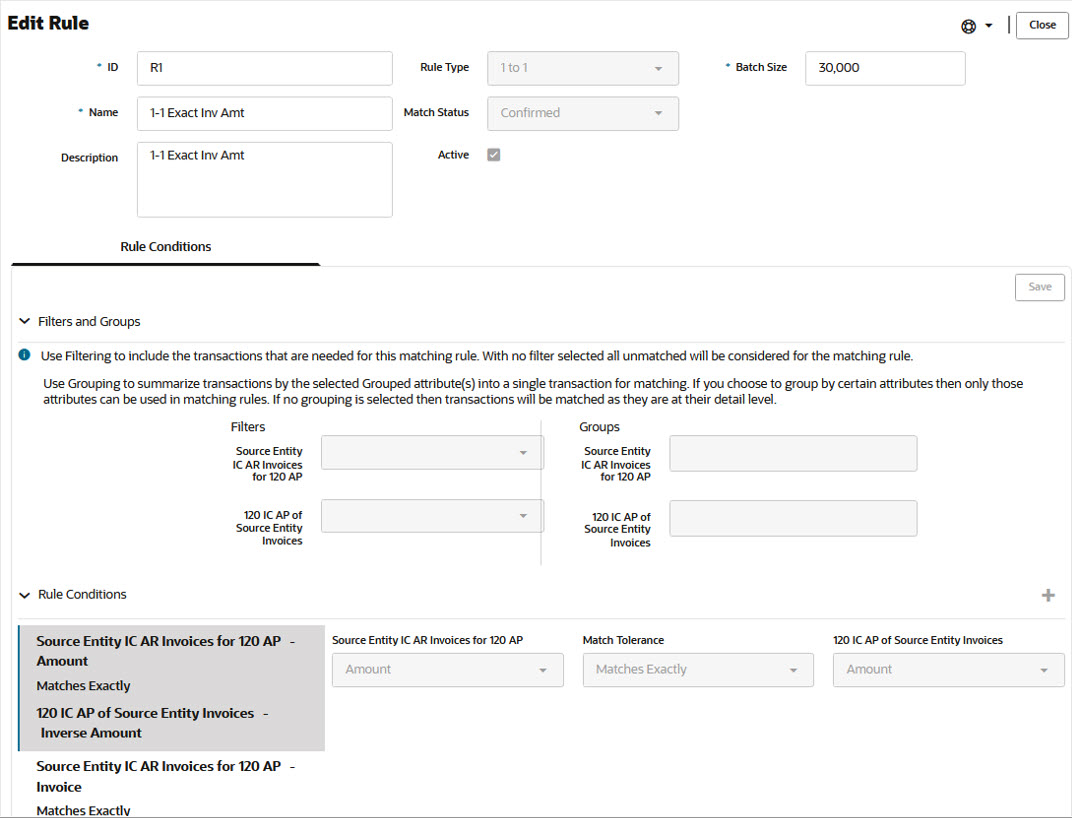 screenshot of rule showing exact match on invoice