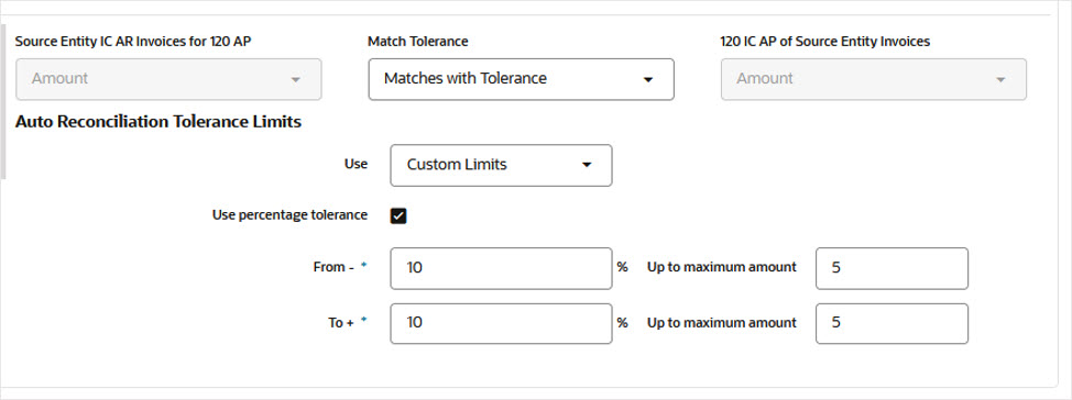 Auto Reconciliation Tolerance Limits